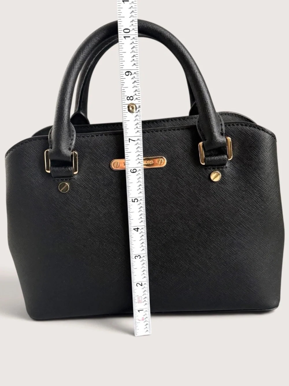 Michael Kors Small Saffiano Leather Top Handle Satchel Crossbody Bag Black Gold
